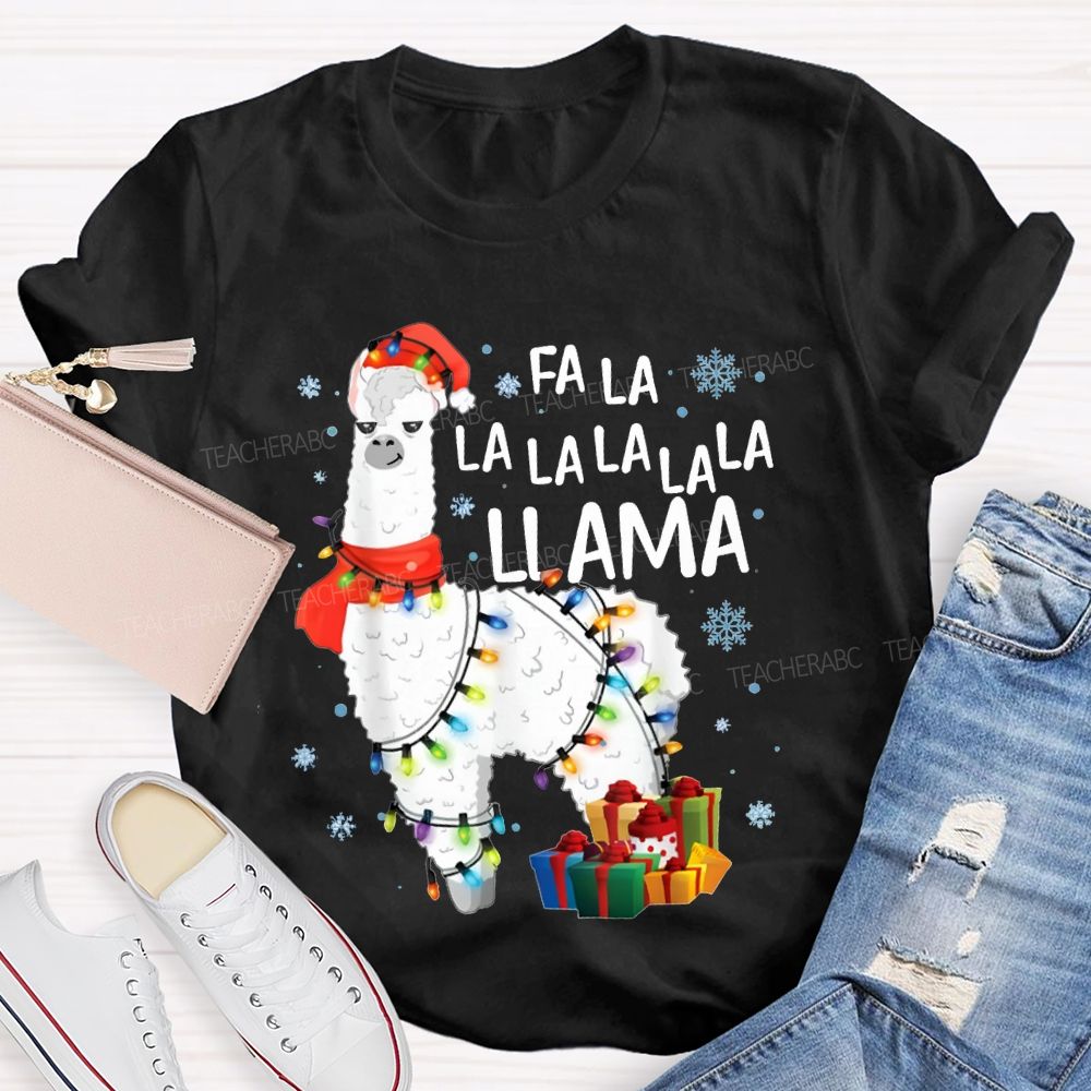 Falalalala Llama Christmas Lights And Christmas Alpacas Bilingual Teacher T-shirt