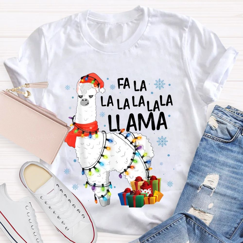 Falalalala Llama Christmas Lights And Christmas Alpacas Bilingual Teacher T-shirt