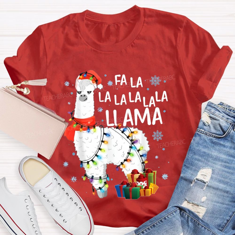 Falalalala Llama Christmas Lights And Christmas Alpacas Bilingual Teacher T-shirt