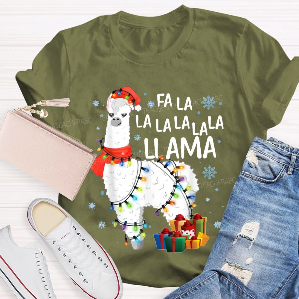 Falalalala Llama Christmas Lights And Christmas Alpacas Bilingual Teacher T-shirt