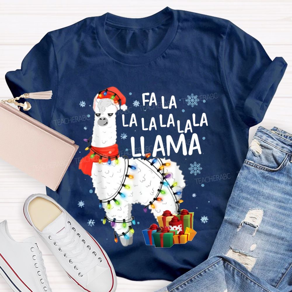 Falalalala Llama Christmas Lights And Christmas Alpacas Bilingual Teacher T-shirt