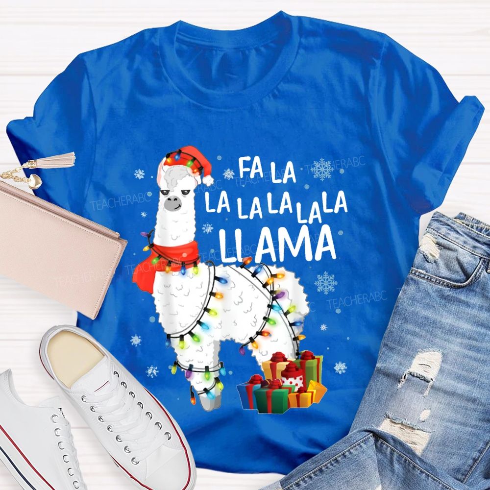 Falalalala Llama Christmas Lights And Christmas Alpacas Bilingual Teacher T-shirt