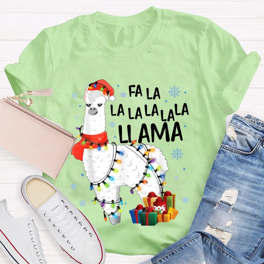Falalalala Llama Christmas Lights And Christmas Alpacas Bilingual Teacher T-shirt
