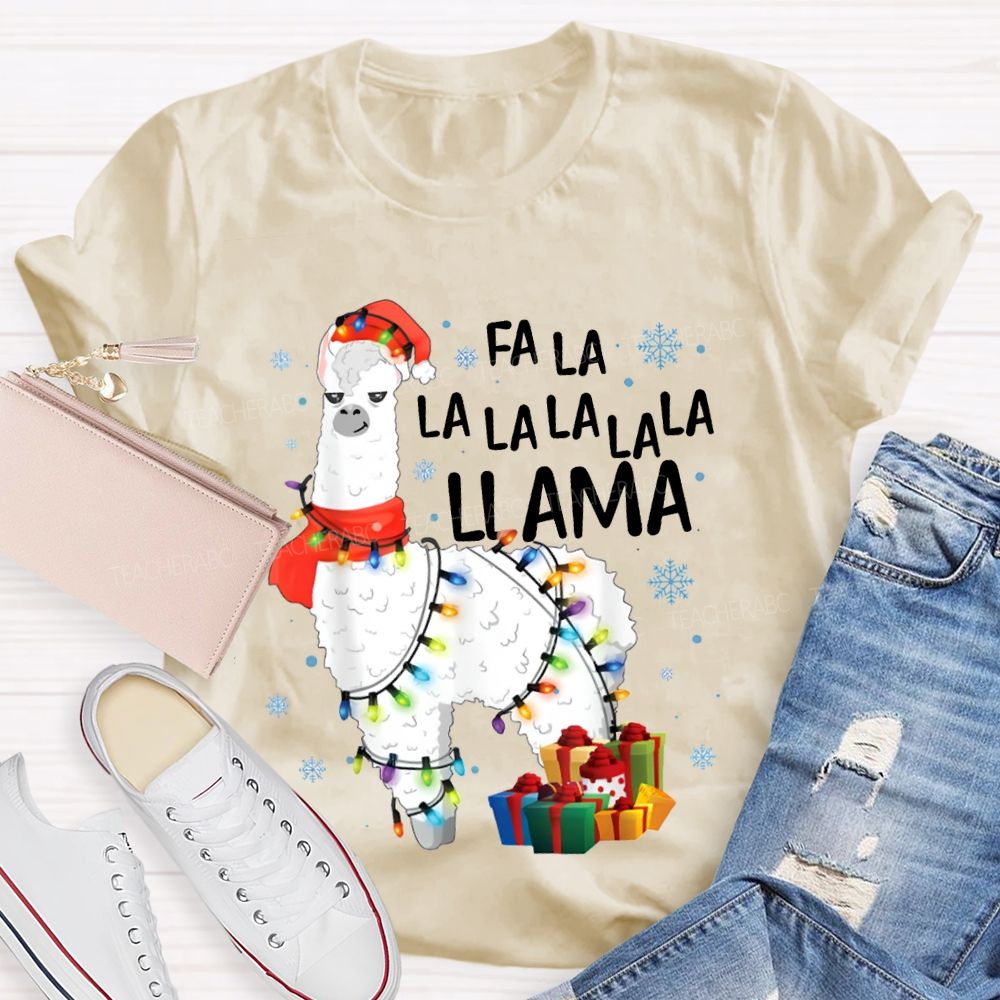 Falalalala Llama Christmas Lights And Christmas Alpacas Bilingual Teacher T-shirt