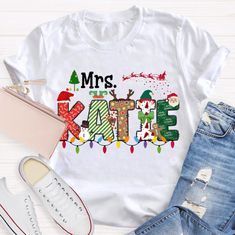 Personalized Name Christmas Lights And Christmas Vibes Fonts T-shirt