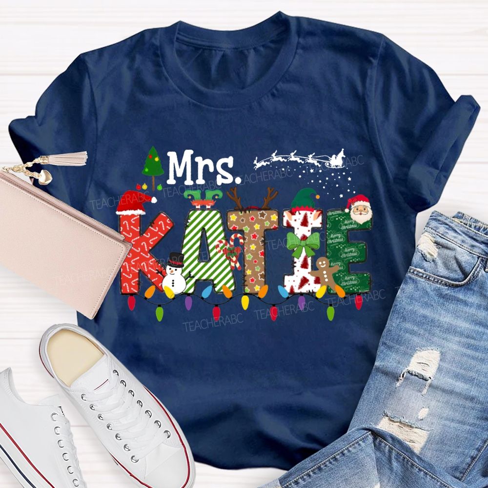 Personalized Name Christmas Lights And Christmas Vibes Fonts T-shirt