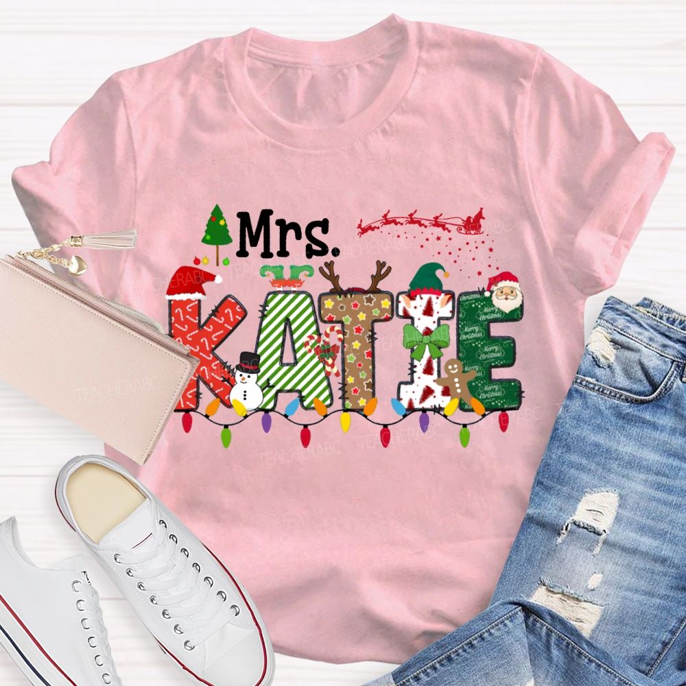 Personalized Name Christmas Lights And Christmas Vibes Fonts T-shirt
