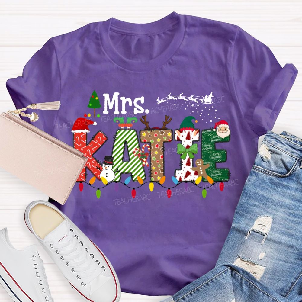 Personalized Name Christmas Lights And Christmas Vibes Fonts T-shirt