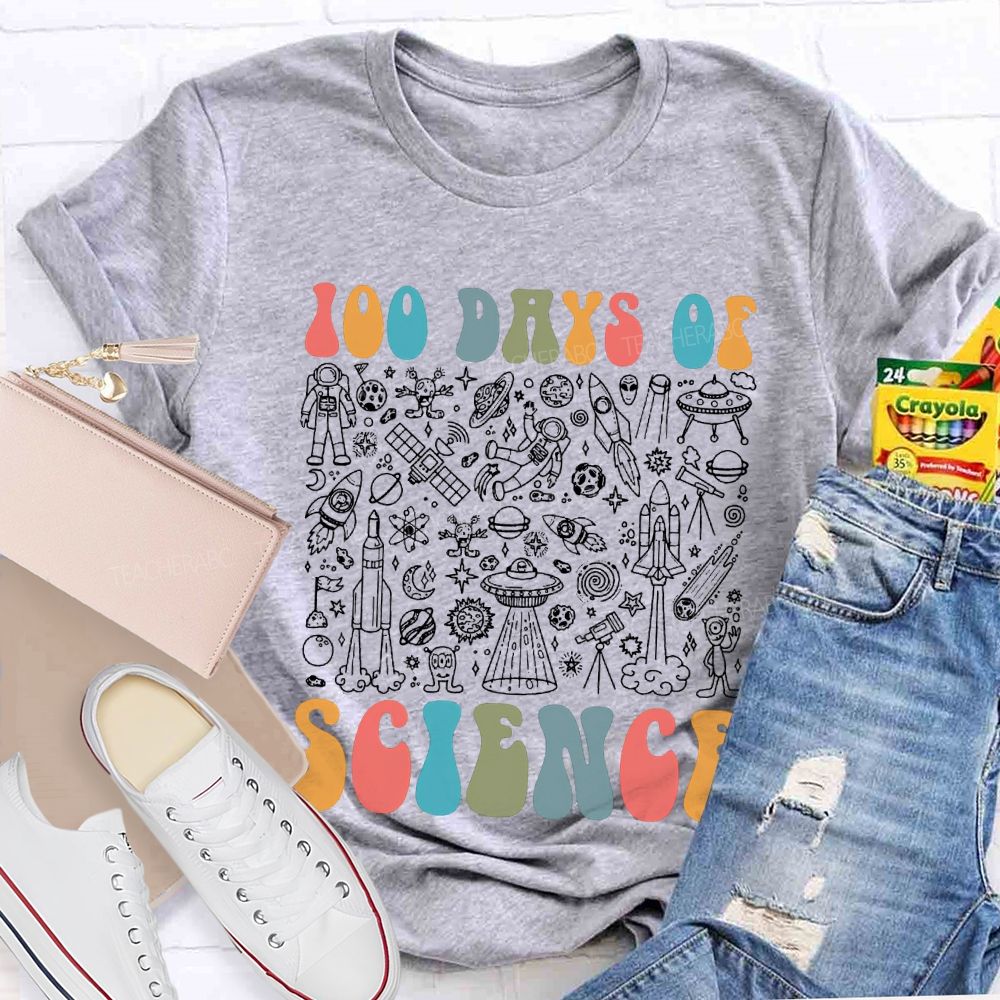 100 Days Of Science Simple Line Drawings Of Scientific Elements T-shirt