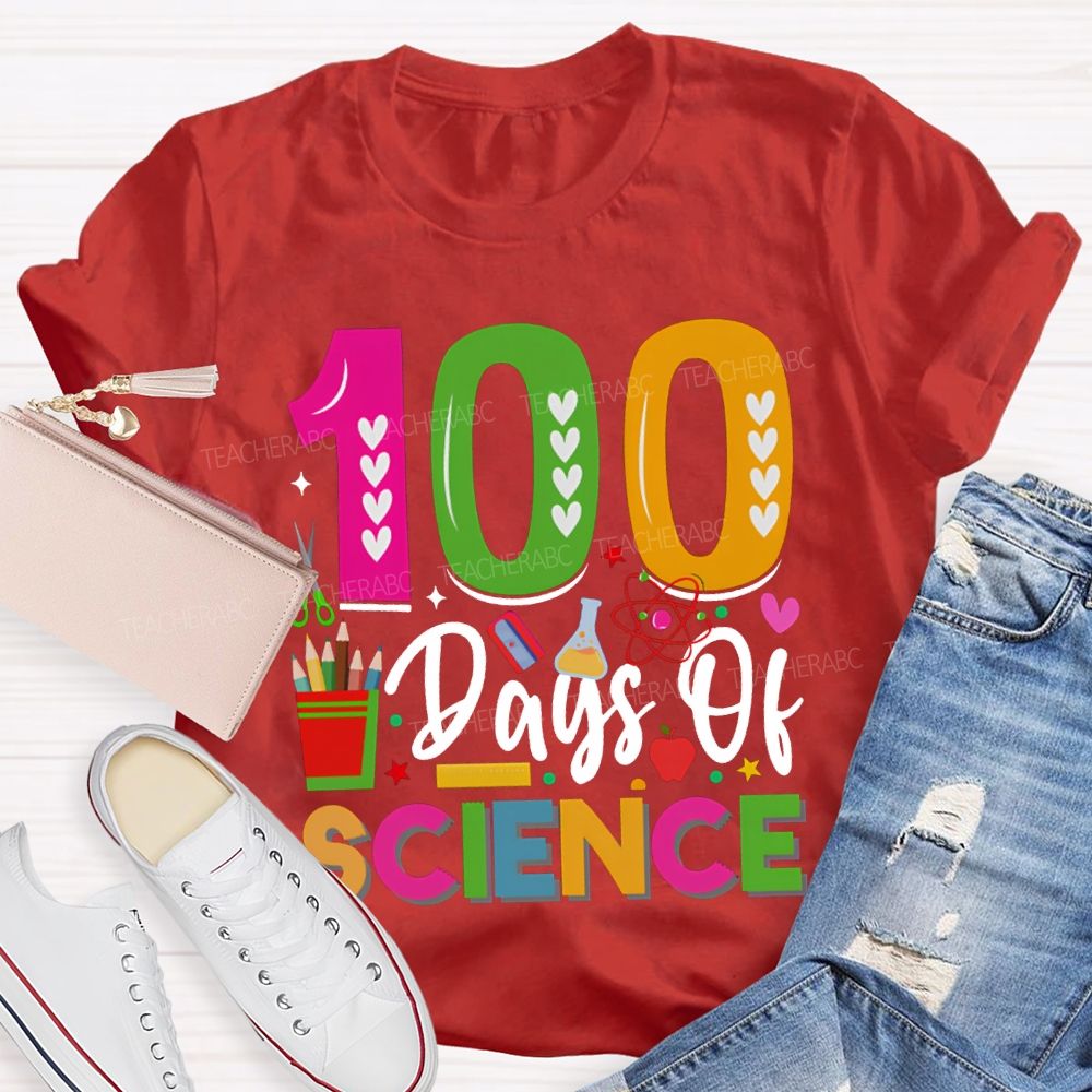 100 Days Of Science Colorful Heart Font T-shirt