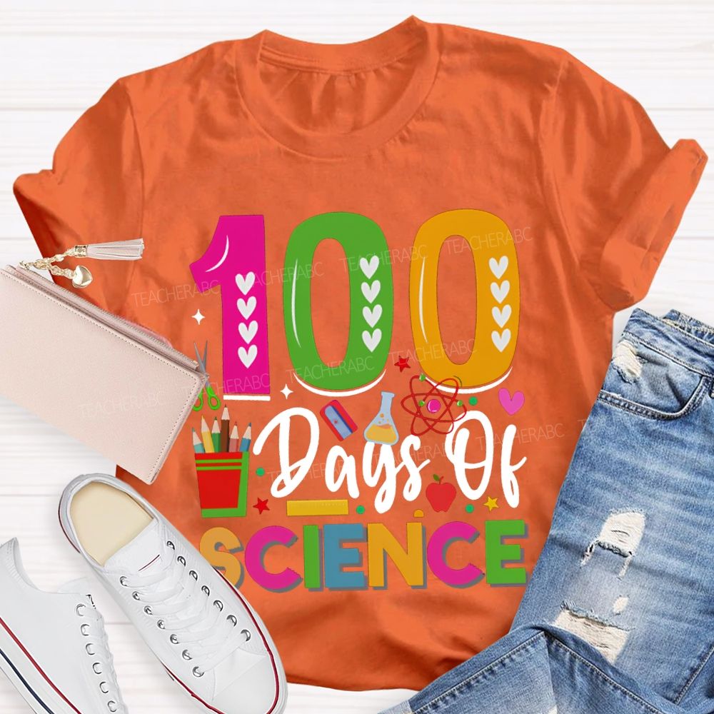 100 Days Of Science Colorful Heart Font T-shirt