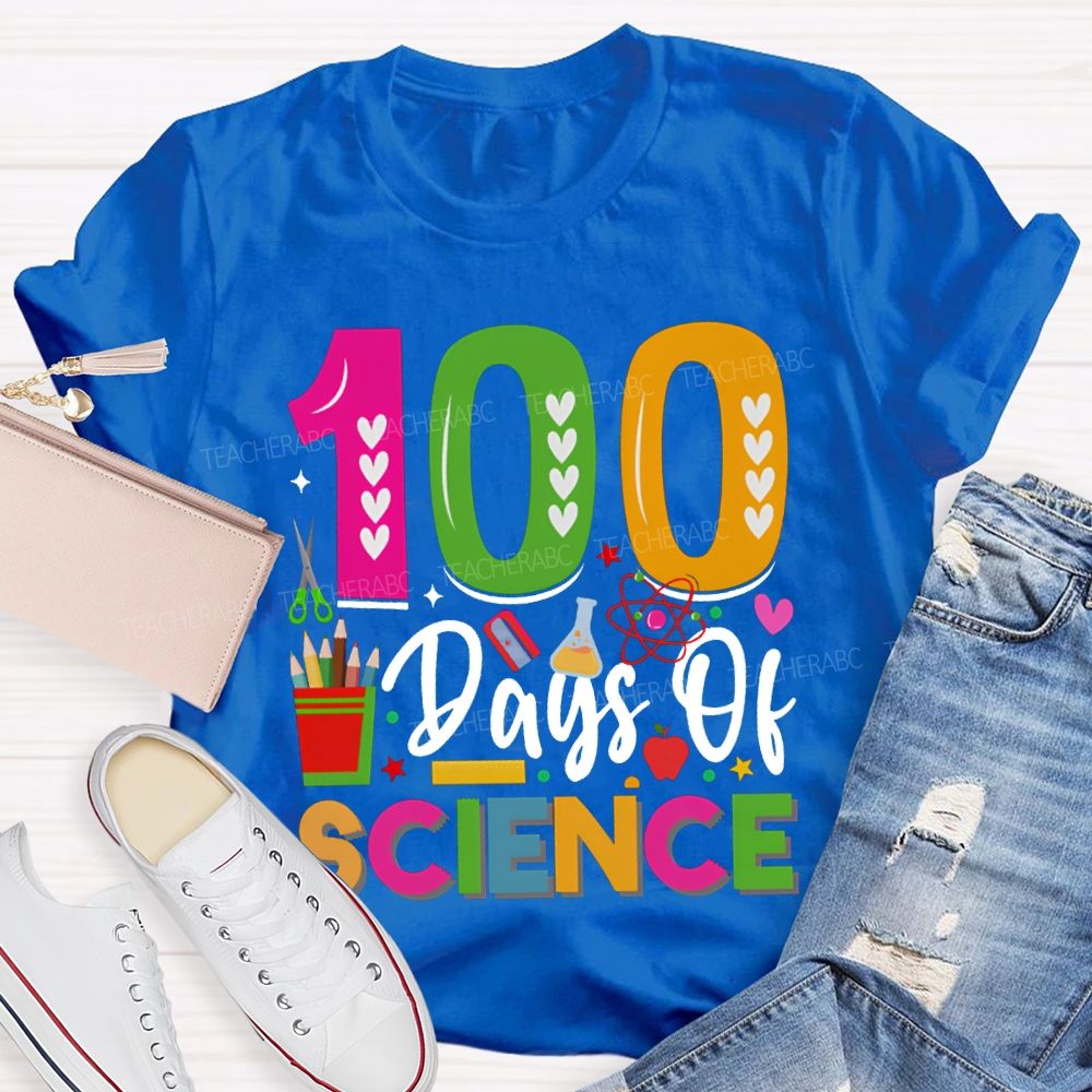 100 Days Of Science Colorful Heart Font T-shirt