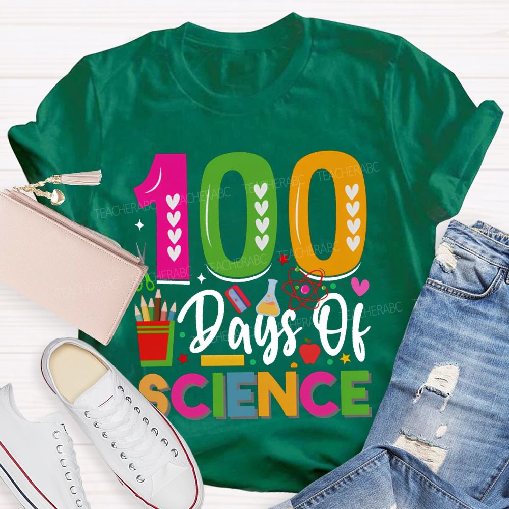 100 Days Of Science Colorful Heart Font T-shirt