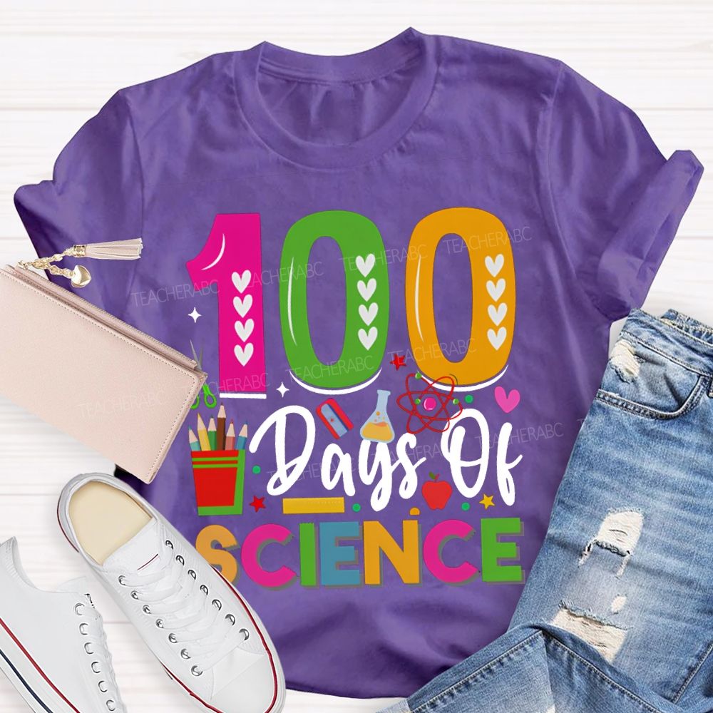 100 Days Of Science Colorful Heart Font T-shirt