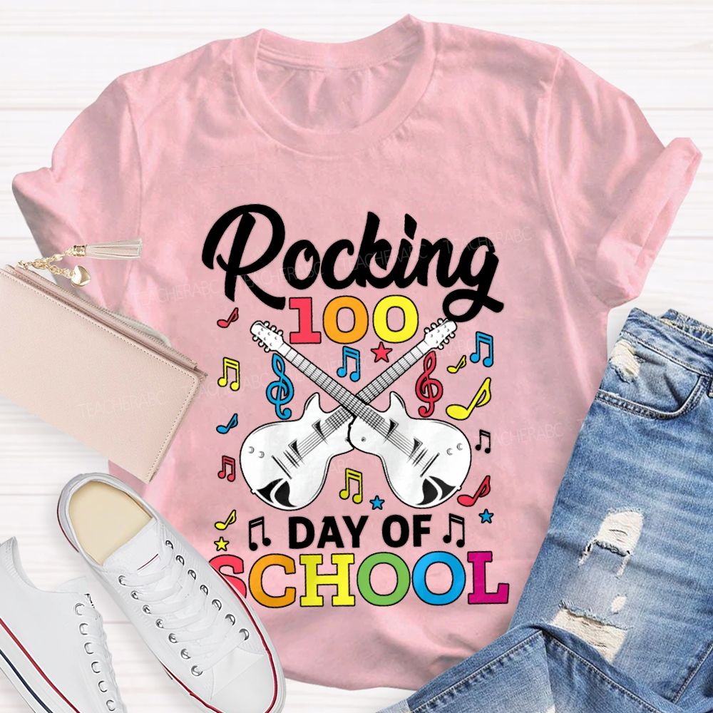 Rocking 100 Day Of School And A Guitar Music Teacher T-shirt