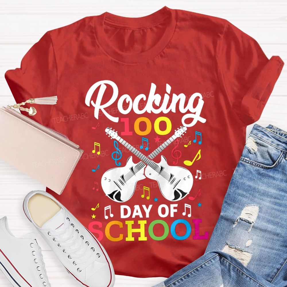 Rocking 100 Day Of School And A Guitar Music Teacher T-shirt