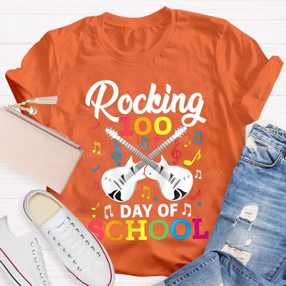 Rocking 100 Day Of School And A Guitar Music Teacher T-shirt
