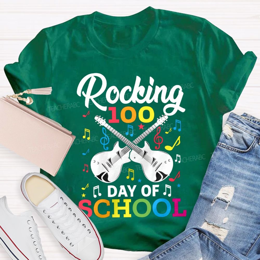 Rocking 100 Day Of School And A Guitar Music Teacher T-shirt
