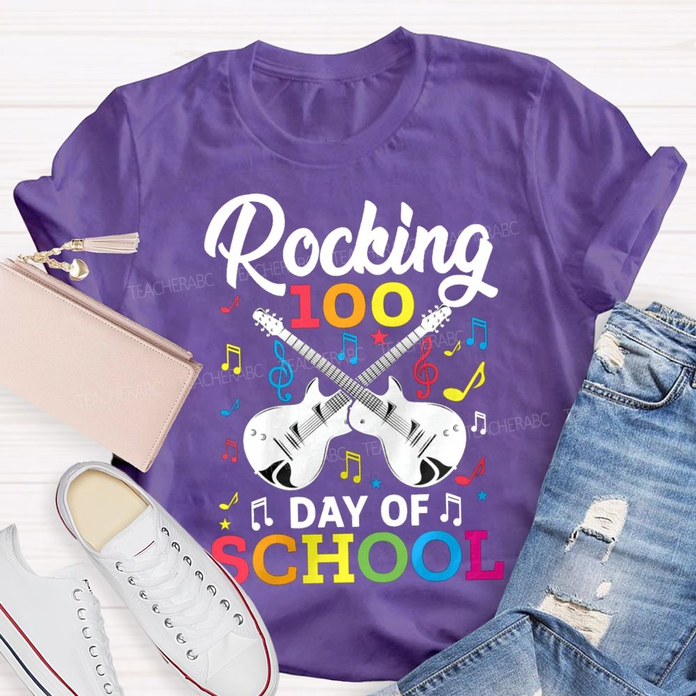 Rocking 100 Day Of School And A Guitar Music Teacher T-shirt