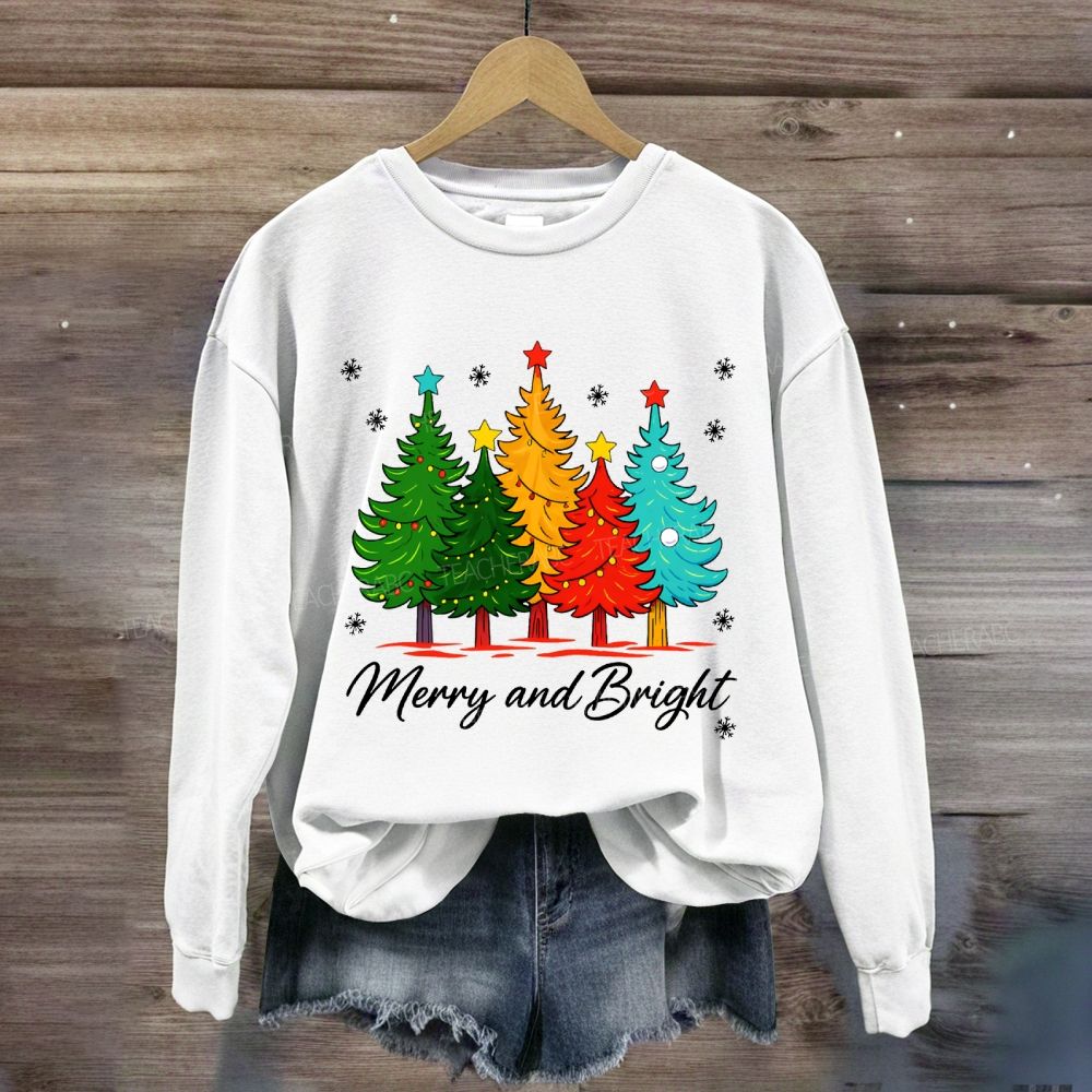 Merry And Bright Colorful Christmas Trees Sweatshirt