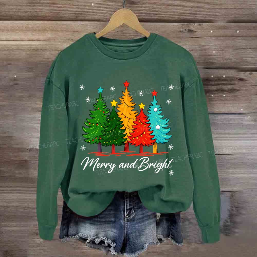 Merry And Bright Colorful Christmas Trees Sweatshirt