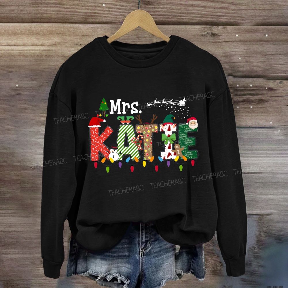 Personalized Name Christmas Lights And Christmas Vibes Fonts Sweatshirt