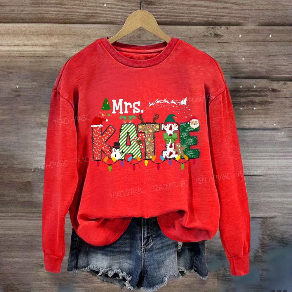Personalized Name Christmas Lights And Christmas Vibes Fonts Sweatshirt
