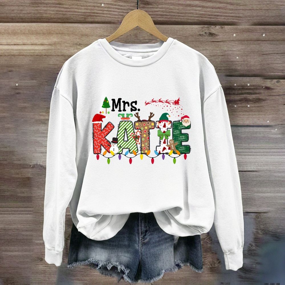 Personalized Name Christmas Lights And Christmas Vibes Fonts Sweatshirt