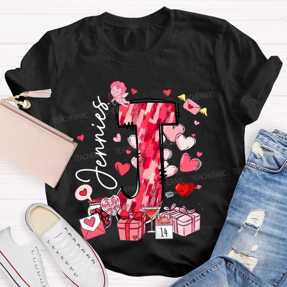 Personalized Name Pink Hearts And Valentine'S Day Gifts T-shirt
