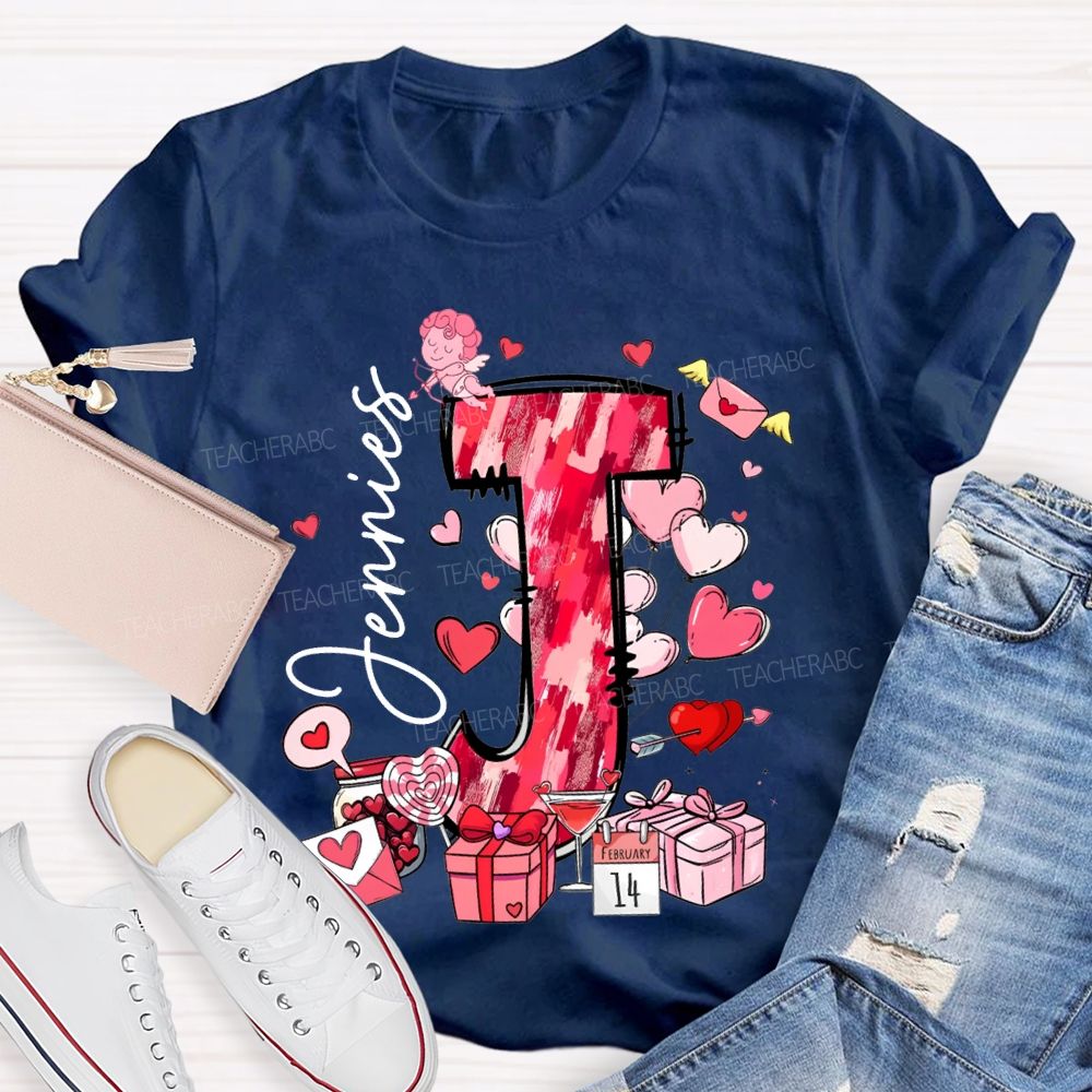Personalized Name Pink Hearts And Valentine'S Day Gifts T-shirt