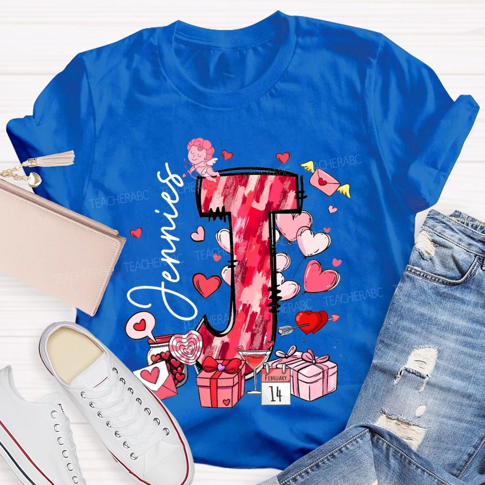 Personalized Name Pink Hearts And Valentine'S Day Gifts T-shirt