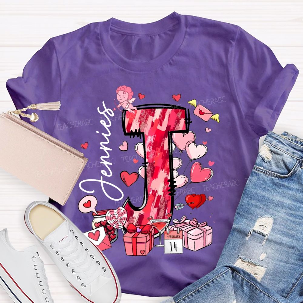 Personalized Name Pink Hearts And Valentine'S Day Gifts T-shirt