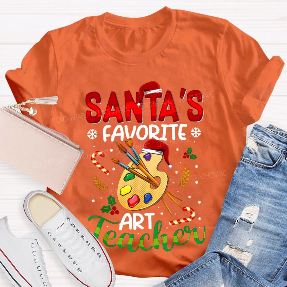 Santa'S Favorite Art Teacher Christmas Hats And Dyeing Trays T-shirt