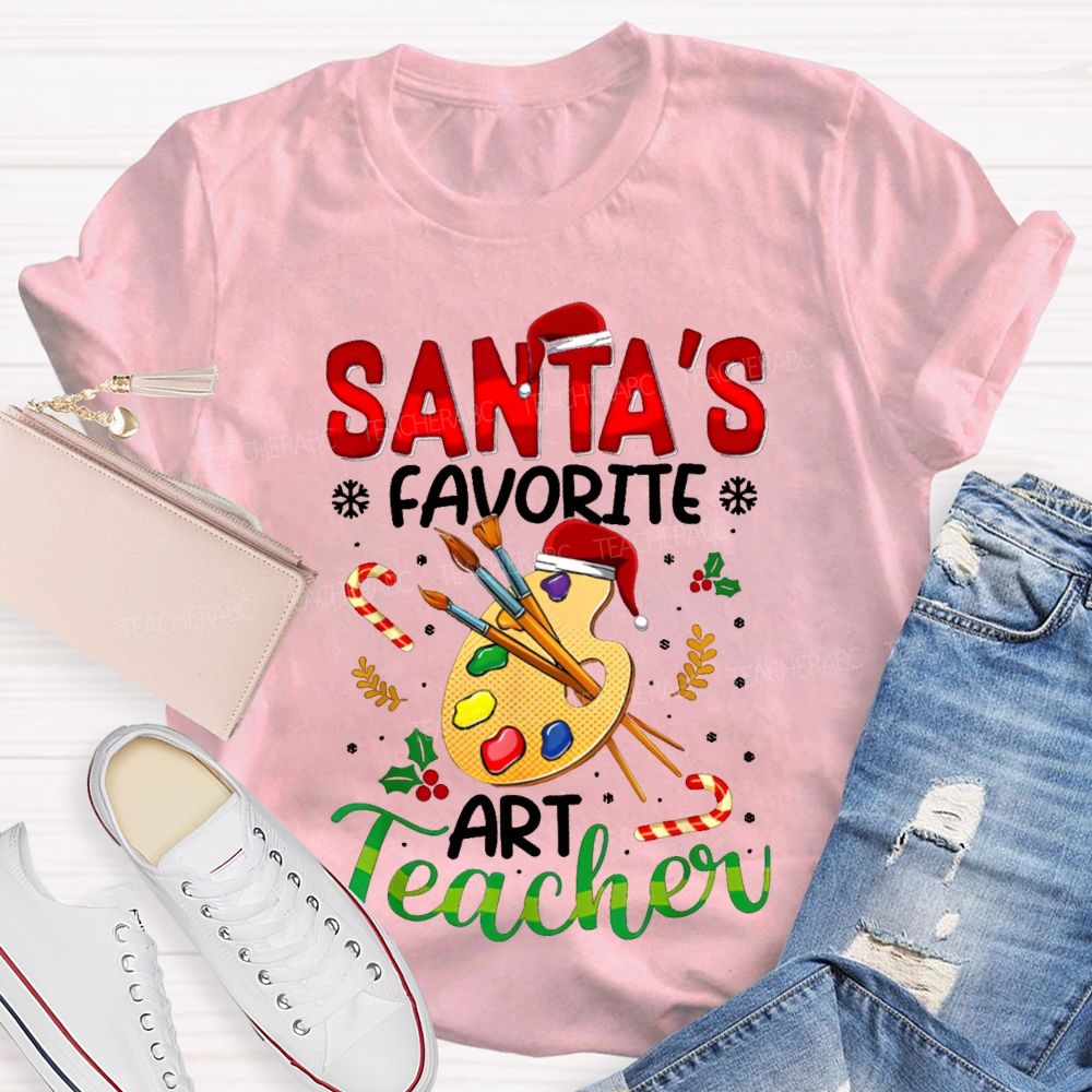 Santa'S Favorite Art Teacher Christmas Hats And Dyeing Trays T-shirt