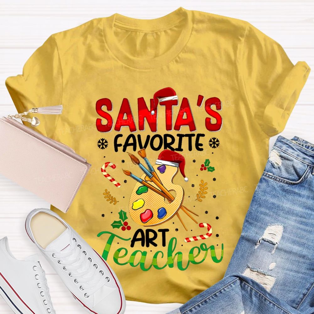 Santa'S Favorite Art Teacher Christmas Hats And Dyeing Trays T-shirt