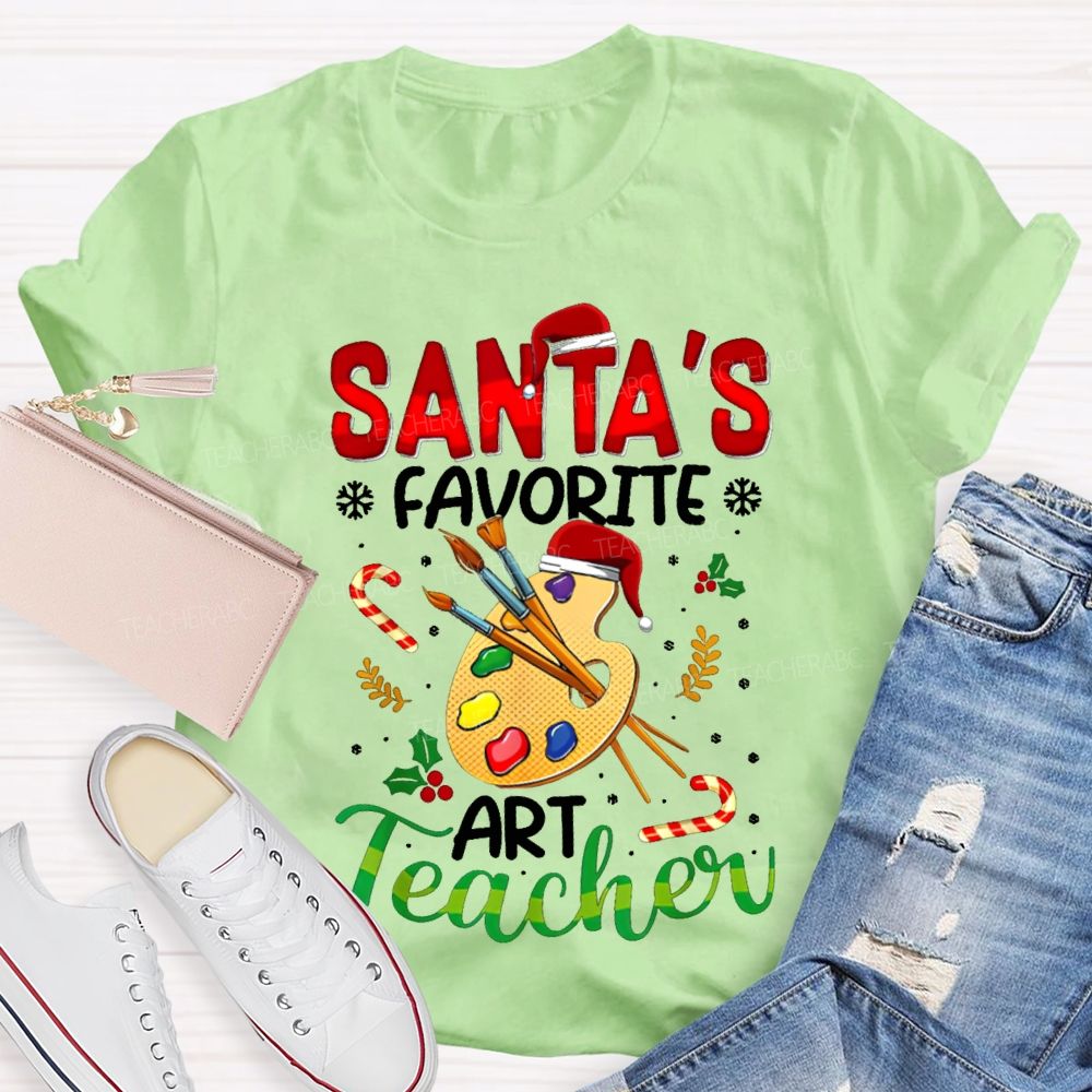 Santa'S Favorite Art Teacher Christmas Hats And Dyeing Trays T-shirt