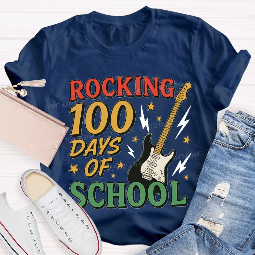 Rocking 100 Days Of School And A Guitar T-shirt
