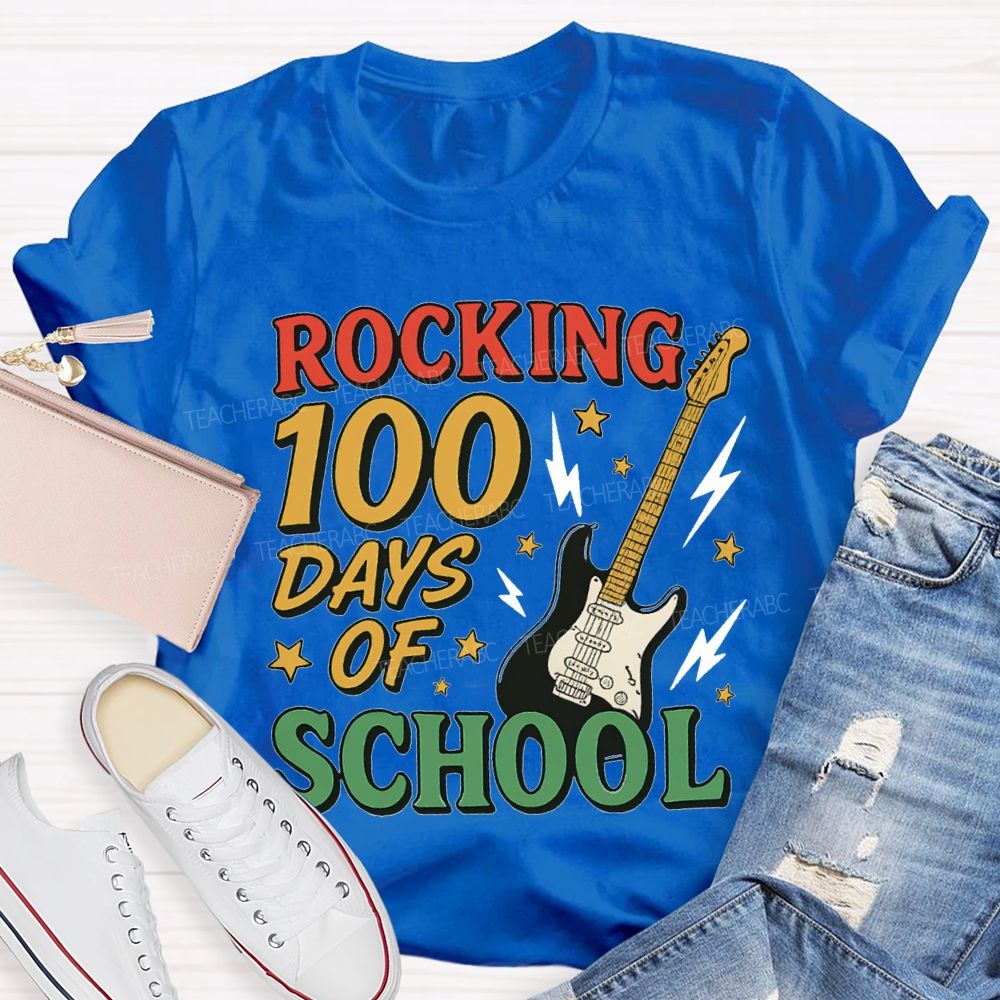 Rocking 100 Days Of School And A Guitar T-shirt