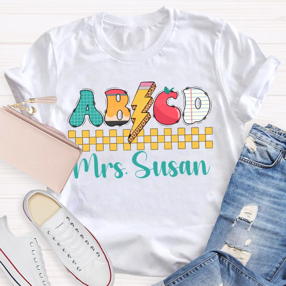 Personalized Name Abcd Colorful Lightning Print Teacher T-shirt