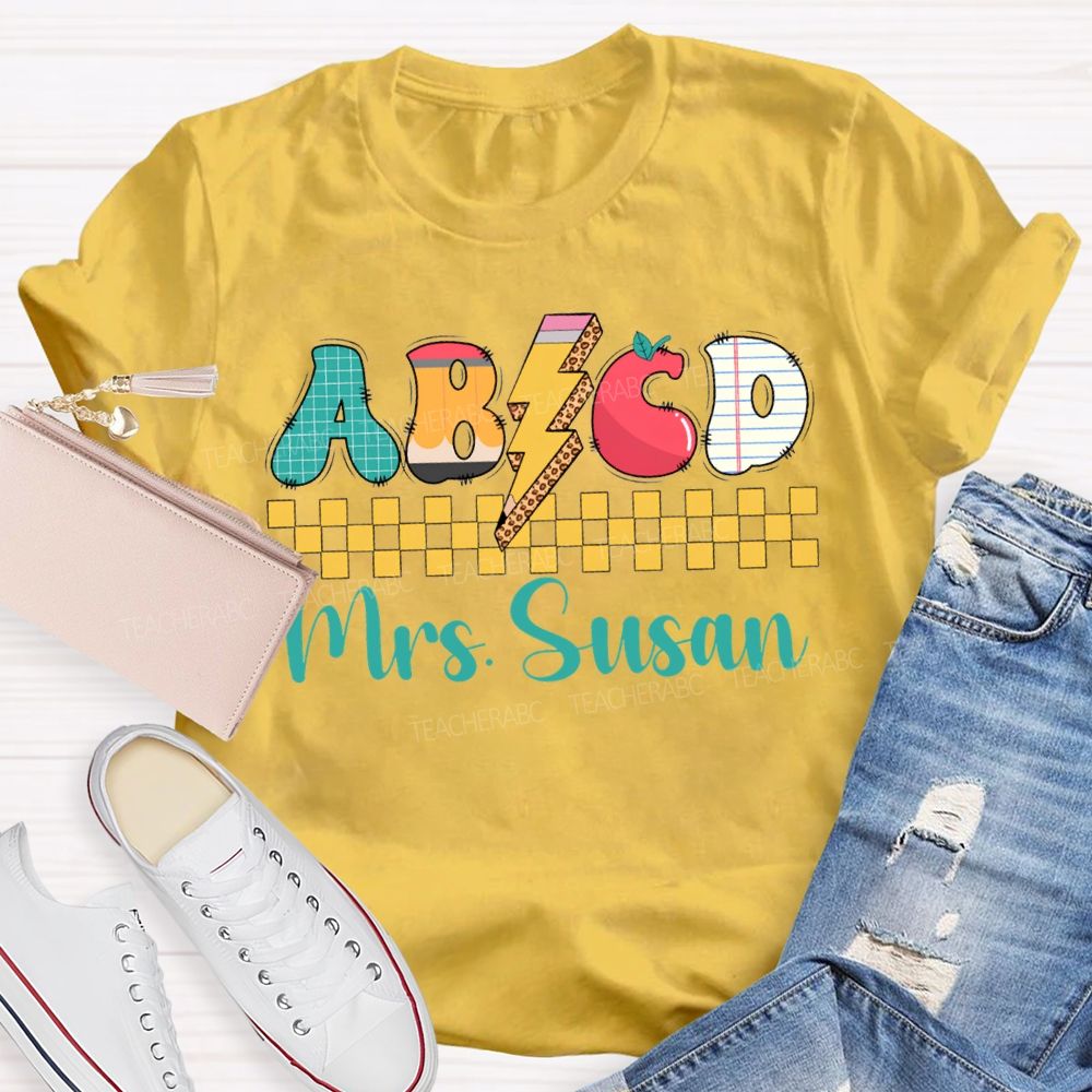 Personalized Name Abcd Colorful Lightning Print Teacher T-shirt