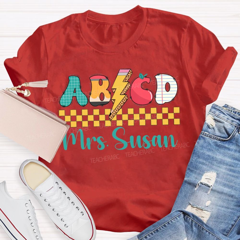 Personalized Name Abcd Colorful Lightning Print Teacher T-shirt