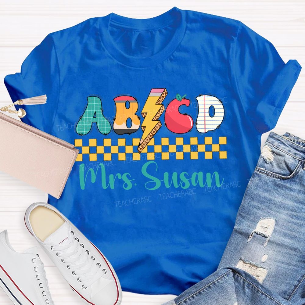 Personalized Name Abcd Colorful Lightning Print Teacher T-shirt