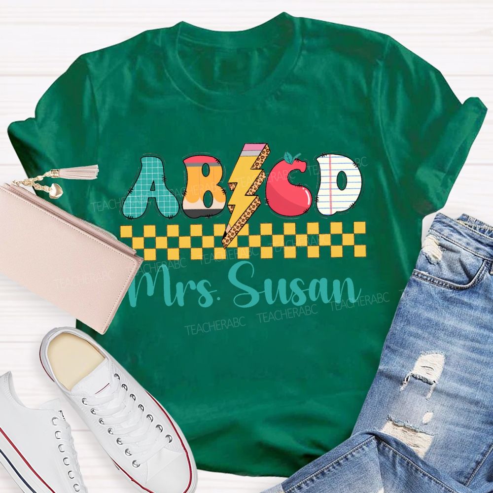 Personalized Name Abcd Colorful Lightning Print Teacher T-shirt