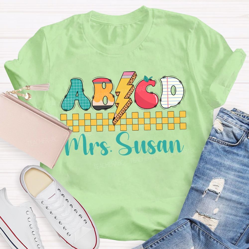 Personalized Name Abcd Colorful Lightning Print Teacher T-shirt
