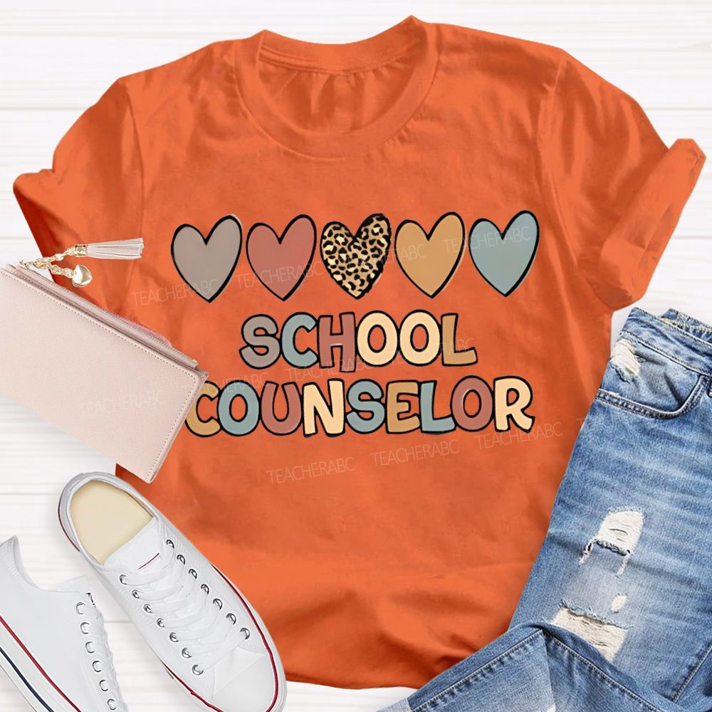 School Counselor Colorful Heart Print T-shirt