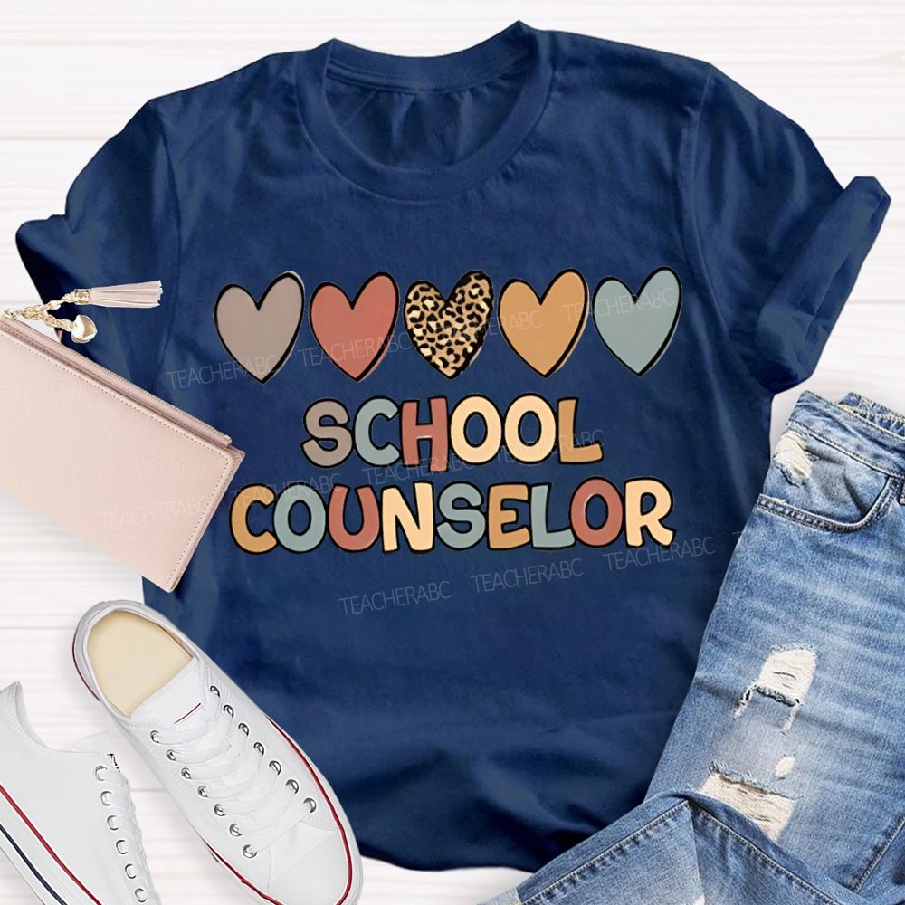 School Counselor Colorful Heart Print T-shirt