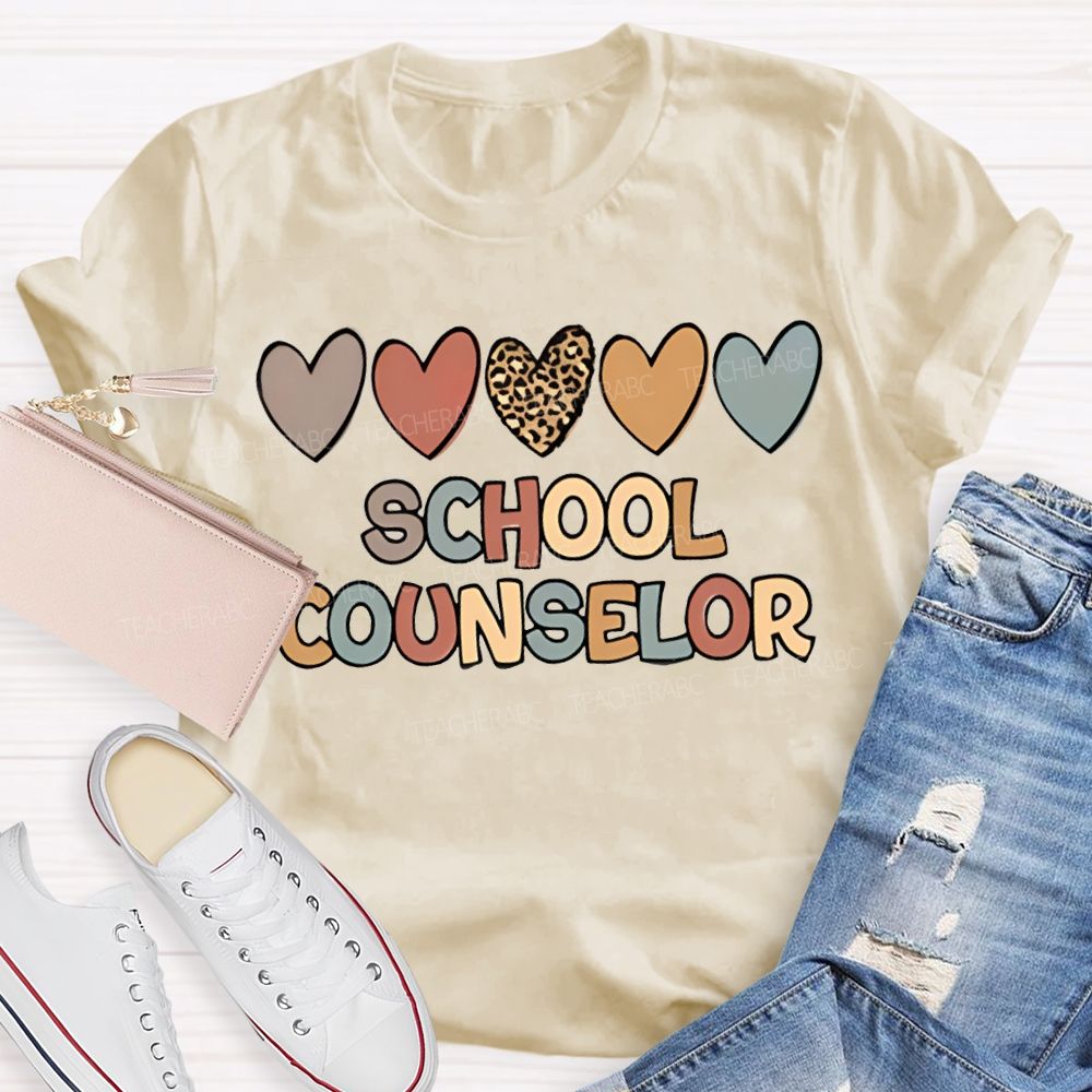 School Counselor Colorful Heart Print T-shirt