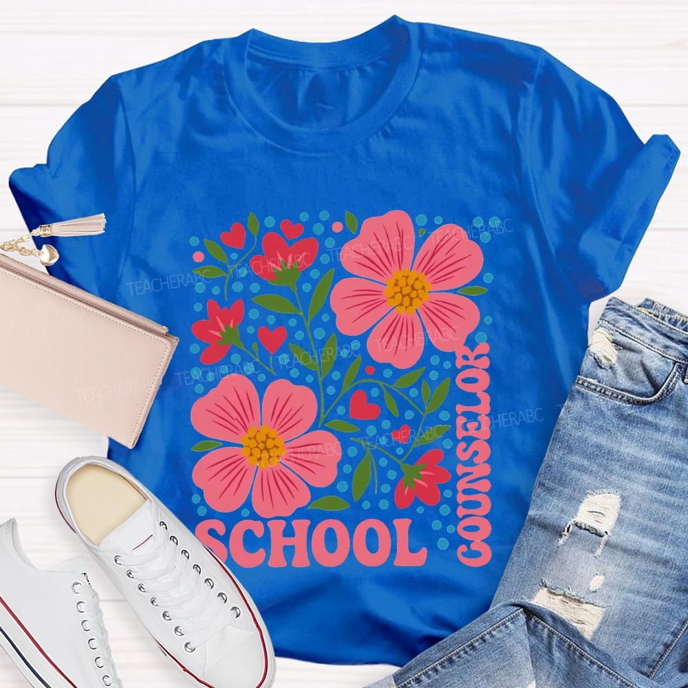 School Counselor Floral And Polka Dot Prints T-shirt