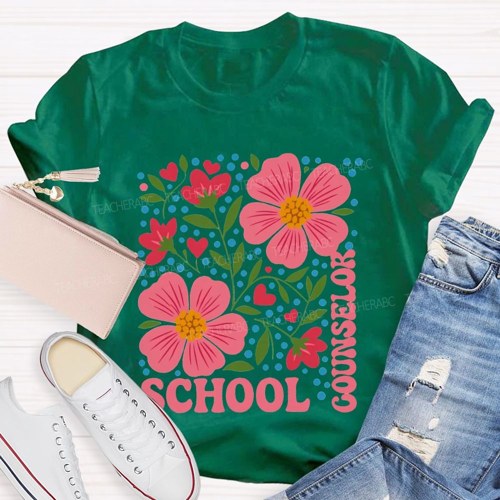 School Counselor Floral And Polka Dot Prints T-shirt