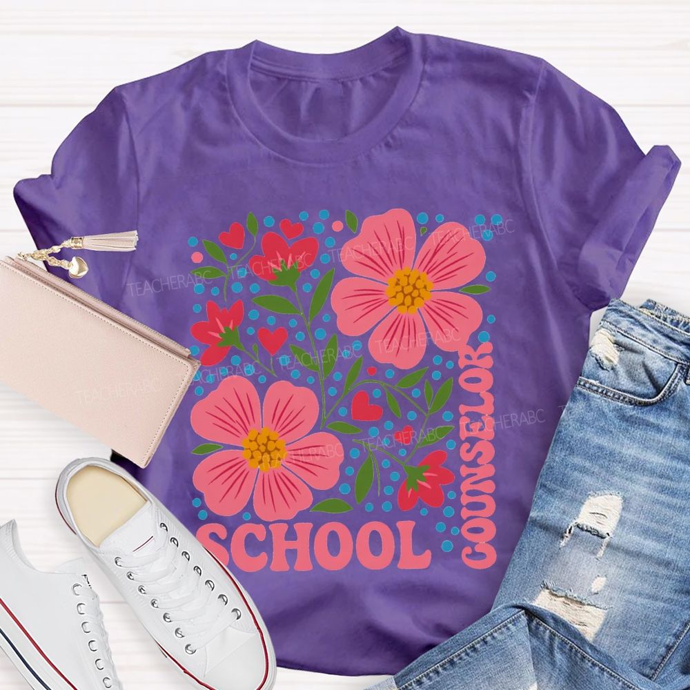 School Counselor Floral And Polka Dot Prints T-shirt